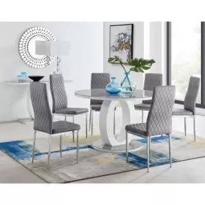 Furniturebox UK - Furniturebox Giovani Grey 120cm Round Dining Table and 6 Grey Velvet Milan Dining Chairs With Silver Legs