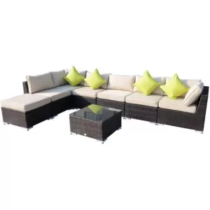 Outsunny Rattan Garden Sofa Set, 8 Pcs-Brown