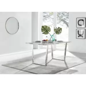 Furniturebox Kylo 160cm Large White Marble Effect Rectangular Dining Table