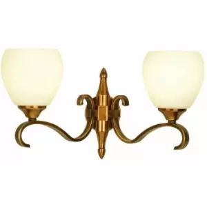 Loops - Luxury Traditional Twin Arm Wall Light Antique Brass Opal Glass Shade Dimmable