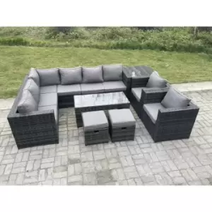 Fimous 8 Seater Outdoor Dark Grey Rattan Lounge Complete Sofa Set with Coffee Table and 2 Big Footstools