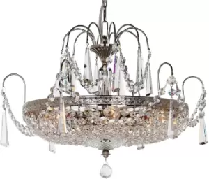 Rostock Lead Crystal Nickel 6 Arm Chandelier