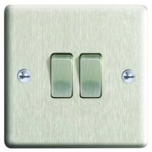 Wickes 10A Light Switch 2 Gang 2 Way Brushed Steel Raised Plate