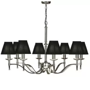 Avery Ceiling Pendant Chandelier Light 8 Lamp Bright Nickel & Black Pleat Shade