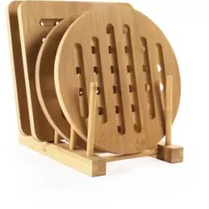 Set of 4 Bamboo Trivets with Storage Rack M&W - Brown