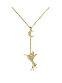 Sara Miller 18Ct Gold Plated Crescent Moon And Hummingbird Drop Necklace