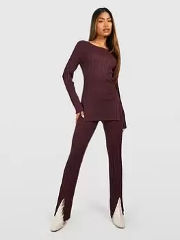 Boohoo Rib Knitted Co-ord Set - Brown, Size 16, Women