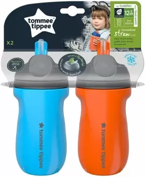 Tommee Tippee - Insulated Straw Bottle Twin Pack - Blue & Orange