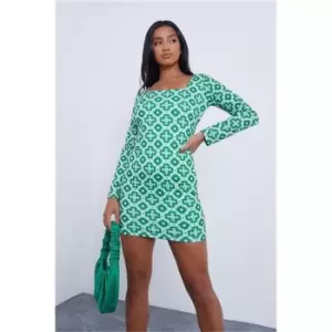 I Saw It First Green Petite Tile Print Long Sleeve Mini Dress - Green