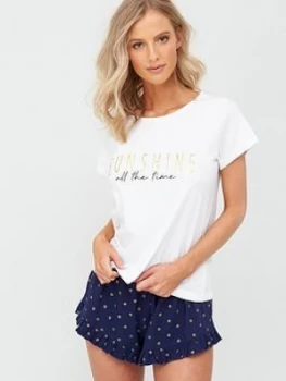 Pour Moi Sunshine All The Time Jersey Short Pj Set - Navy/White