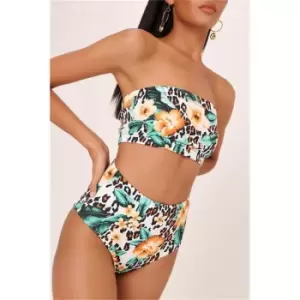 I Saw It First White Leopard Floral Print High Waisted Bikini Bottoms - White