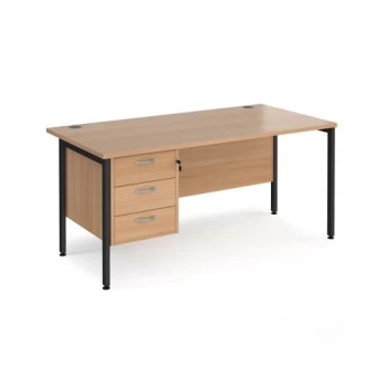 Office Desk Rectangular Desk 1600mm With Pedestal Beech Top With Black Frame 800mm Depth Maestro 25 MH16P3KB