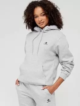 Converse Left Star Chevron Fleece Overhead Hoodie - Grey, Vintage Grey Heather, Size Xxs, Women