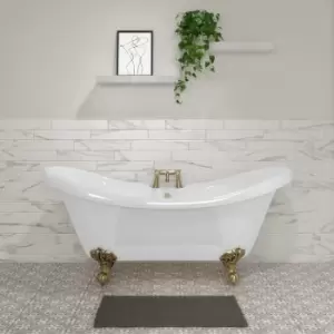 Freestanding Double Ended Roll Top Bath with Brushed Brass Feet 1750 x 740mm - Park Royal