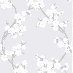 Graham and Brown Super Fresco Cherry Blossom Wallpaper - Silver