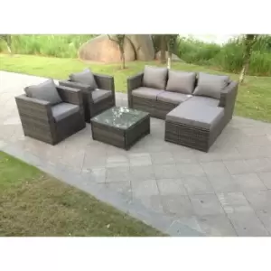 Fimous 5 Seater Outdoor Dark Grey Rattan Lounge Complete Sofa Set with Coffee Table and Big Footstool