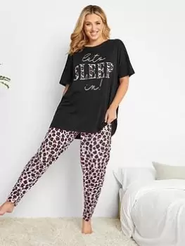 Yours Let Me Sleep Short Sleeve Tapered Pj Set - Black, Size 14-16, Women