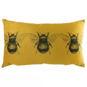 Gold Bee Rectangular Velvet Cushion Gold / 30 x 50cm / Polyester Filled