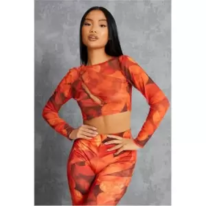 I Saw It First Orange Petite Printed Mesh Cut Out Top - Orange