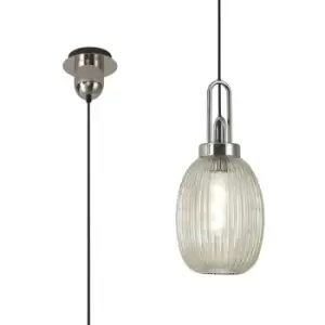 Luminosa Acree Ceiling Pendant E27 With 20cm Almond Ribbed Glass, Champagne Polished Nickel, Matt Black