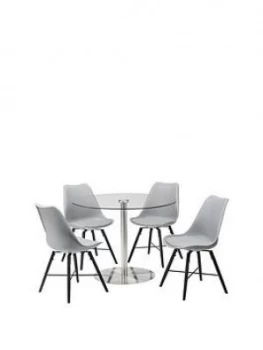 Julian Bowen Milan Round 100 Cm Glass Dining Table + 4 Kari Chairs