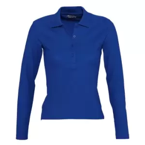 SOLS Womens/Ladies Podium Long Sleeve Pique Cotton Polo Shirt (L) (Royal Blue)