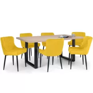 Julian Bowen Set Of Berwick Dining Table & 6 Luxe Chairs Mustard