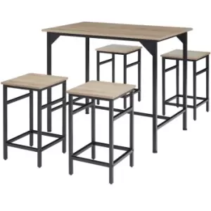 TecTake Edinburgh Dining Table With 4 Bar Stools - Brown