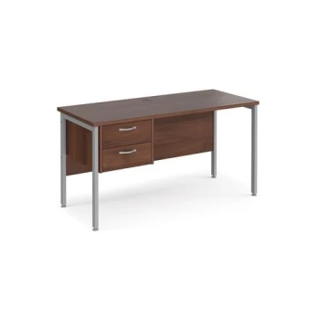 Office Desk Rectangular Desk 1400mm With Pedestal Walnut Top With Silver Frame 600mm Depth Maestro 25 MH614P2SW