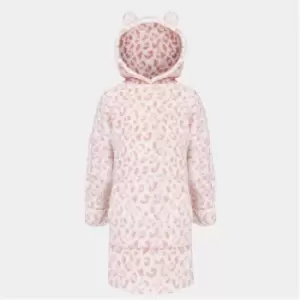 I Saw It First Kids Leopard Print Fluffy Pyjama Hoodie Dress - Pink