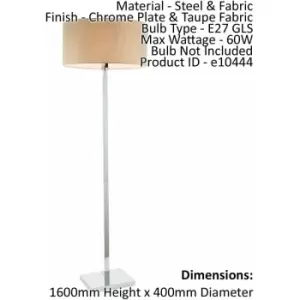 Loops - Floor Lamp Light Chrome & Taupe Fabric 60W E27 Base & Shade e10444