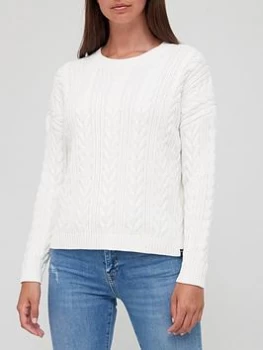 Superdry Dropped Shoulder Cable Knit Crew Neck Jumper - White, Size 8, Women