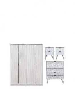 Swift Versailles Part Assembled 4 Piece Package - 4 Door Wardrobe, 5 Drawer Chest And 2 Bedside Chests