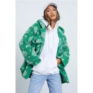 I Saw It First Green Oversized Paisley Pint Borg Shacket With Hood - Green