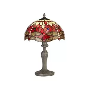 Luminosa Lighting - 1 Light Curved Table Lamp E27 With 30cm Tiffany Shade, Purple, Pink, Crystal, Aged Antique Brass