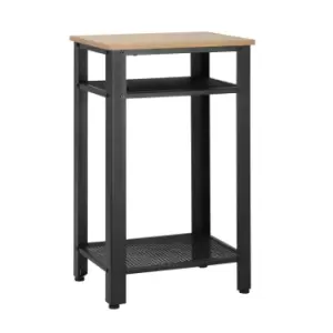 Homcom Modern Oak Effect Side Table With 2 Tier Mesh Shelves Black Metal Frame