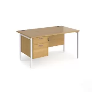 Office Desk Rectangular Desk 1400mm With Pedestal Oak Top With White Frame 800mm Depth Maestro 25 MH14P2WHO