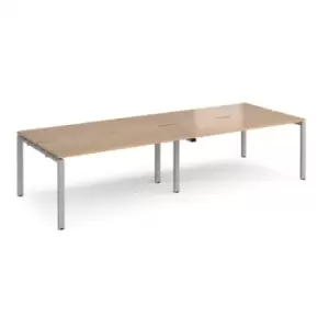 Bench Desk 4 Person Rectangular Desks 3200mm Beech Tops With Silver Frames 1200mm Depth Adapt