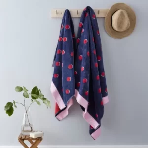 Joules Shadow Spot 100% Cotton Comet Towel Navy and Red