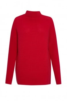 French Connection Cold Shoulder Mozart Ribbed Jumper Red