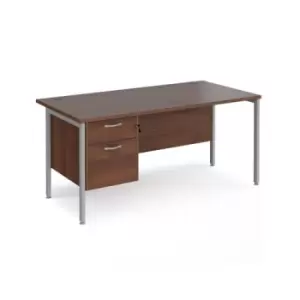 Office Desk Rectangular Desk 1600mm With Pedestal Walnut Top With Silver Frame 800mm Depth Maestro 25 MH16P2SW