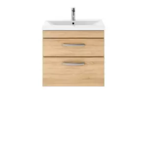 Nuie Athena 600 Wall Hung 2-drawer Vanity & Mid-edge Basin - Natural Oak