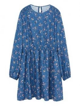 Mango Girls Floral Long Sleeve Dress - Blue, Size 10 Years