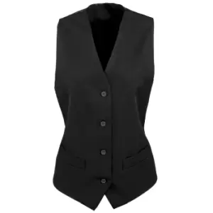 Premier Womens/Ladies Lined Polyester Waistcoat / Bar Wear / Catering (Pack of 2) (2XL) (Black)