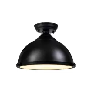 Worcester 31cm Flush Ceiling Lamp Fitting, E27, Black, Frosted Glass