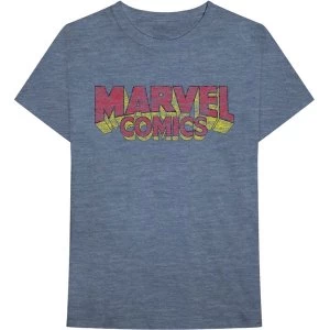 Marvel Comics - Distressed Logo Unisex Medium T-Shirt - Blue