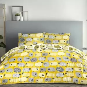 Fusion Dotty Sheep Print Reversible Duvet Cover Set, Ochre, Super King