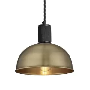 Industville Knurled Dome Pendant Light in Brass with Black Holder / Small