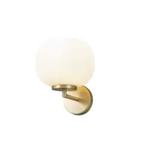 Cheektowaga Small Oval Ball Wall Lamp E27 Satin Gold Base With Frosted White Glass Globe