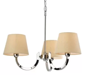 Fairmont Multi Arm Chandelier 3 Light Polished Stainless Steel, Cream Linen Shade, E14